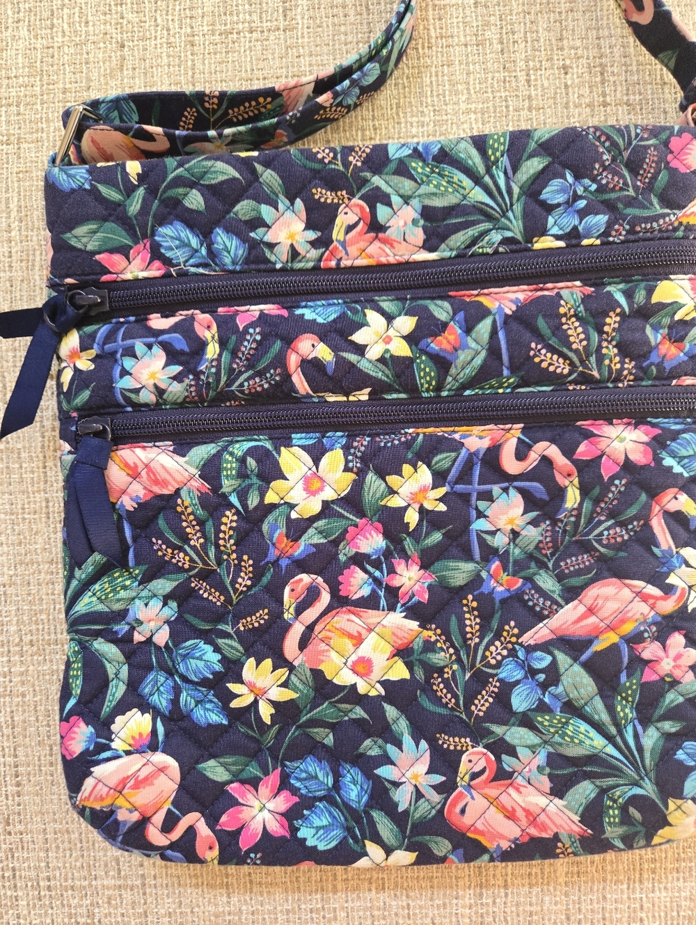 Vera Bradley Triple Zip Hipster Flamingo Garden Purse - Picture 3 of 12